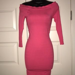 Hot pink club mini dress off-the-shoulder